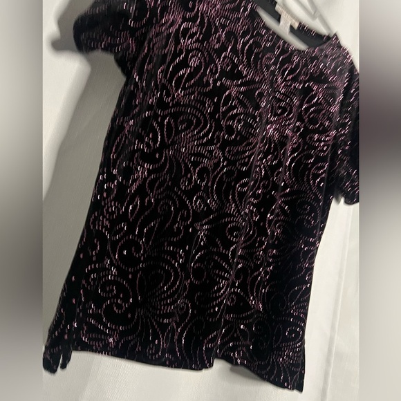 Vintage Notations Black Velvet with Pink Glitter Shirt XL - Picture 5 of 9